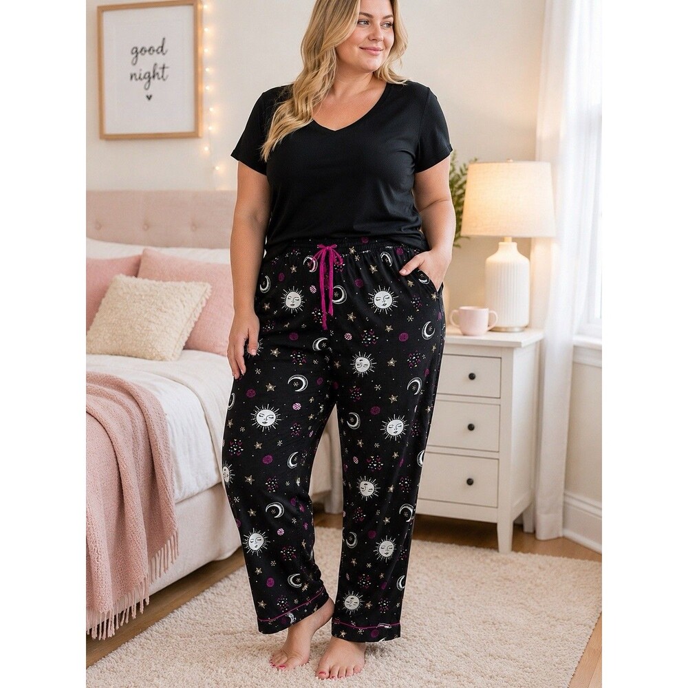 Secret Treasures Women’s Black Pajama Pants XL Celestial Cotton Drawstring 29"